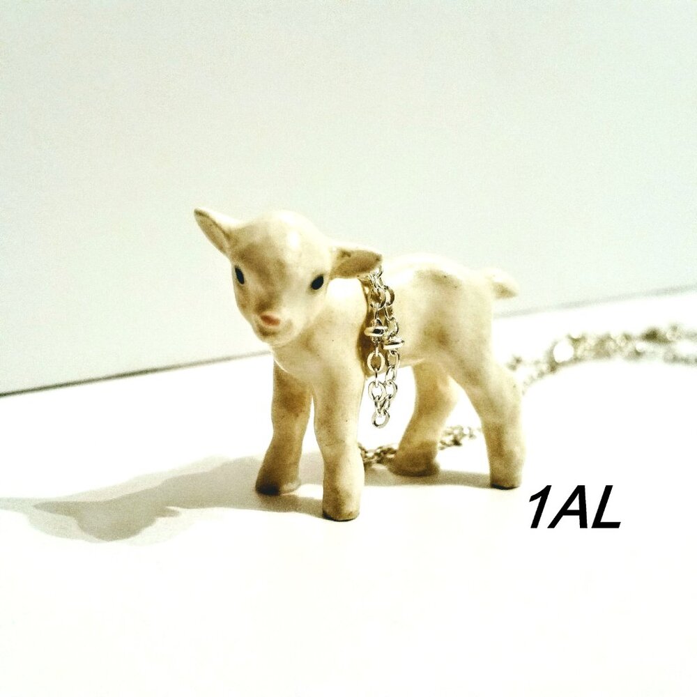 Porcelain baby lamb necklace, cow necklace, llama zebra ceramic pendant